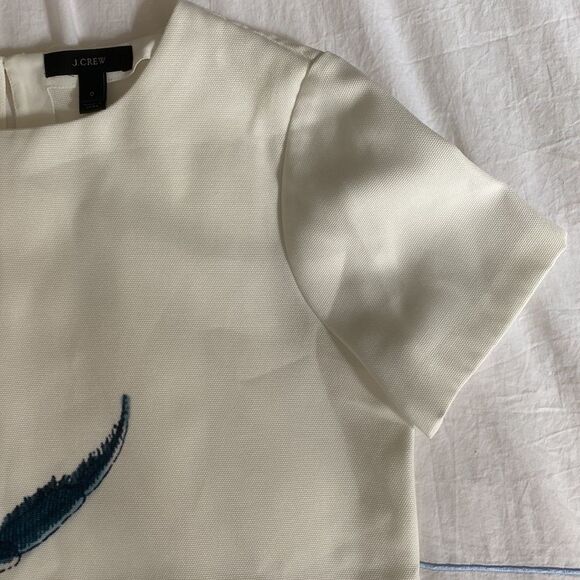 🧡 J.Crew Blue Crab Fancy Short Sleeve Top Fits Size Small EUC Crab Blouse - Picture 4 of 8